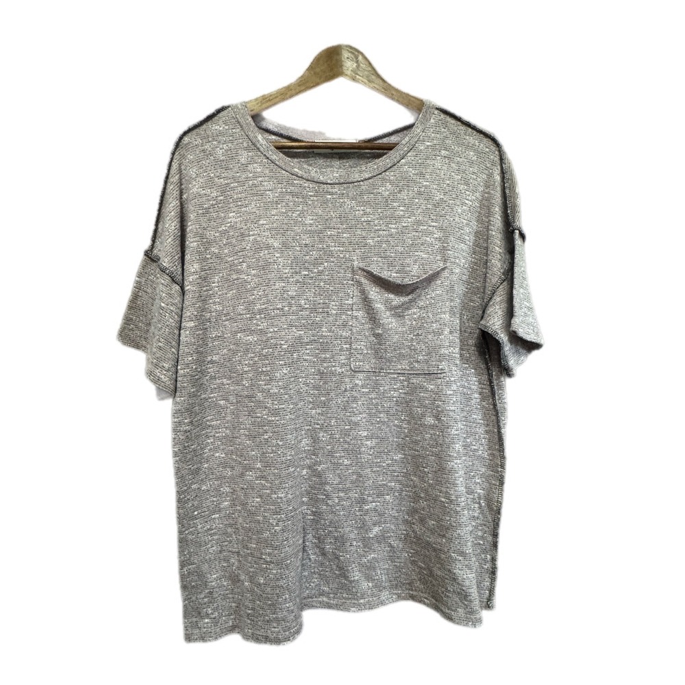 Haptics Pocket Tee Women Medium Excellent Space Dye Raw‎ Seam Knit Top